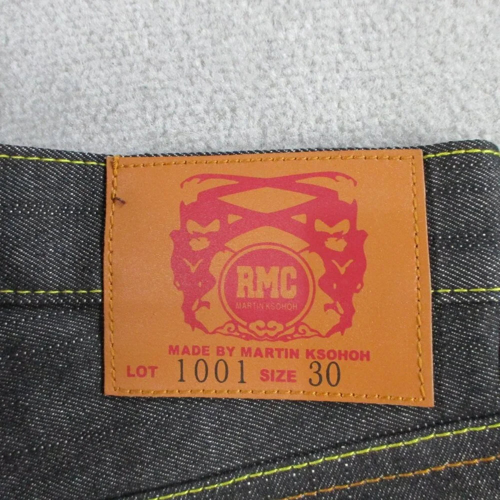 RMC Wave Jeans Mens 30 Tall 35" Inseam Black Embroidered Logo Flower Red Monkey - Picture 5 of 13